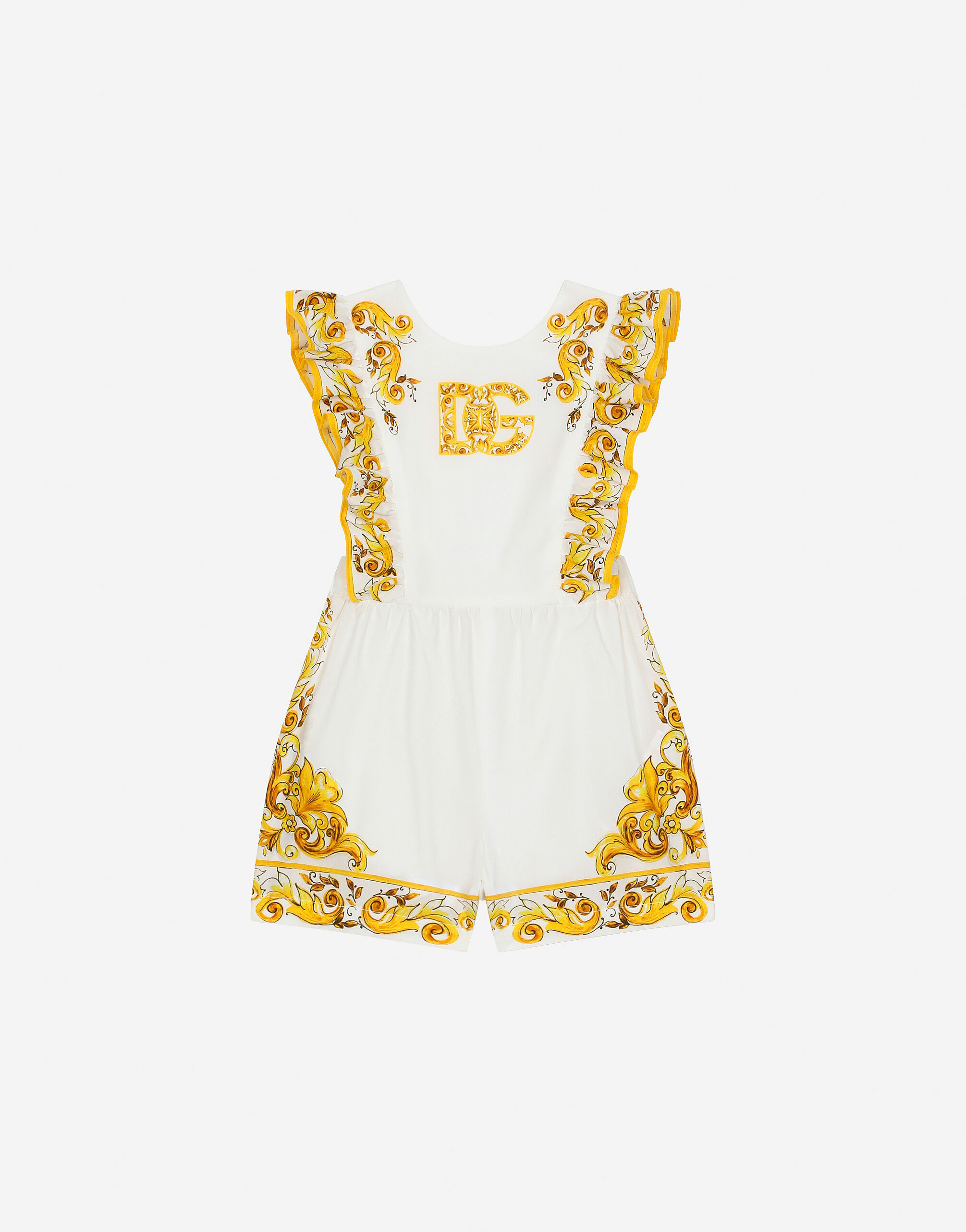 Dolce & Gabbana Poplin onesie with yellow majolica print and DG logo White L23DY1FL5D2