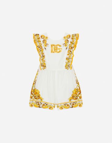 Dolce & Gabbana Poplin onesie with yellow majolica print and DG logo Print L23DI5FI5JW