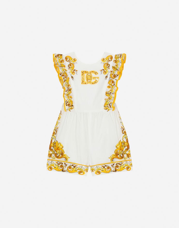 Dolce & Gabbana Mono de popelina con estampado Maiolica amarillo y logotipo DG Imprima L21O98FI5JX