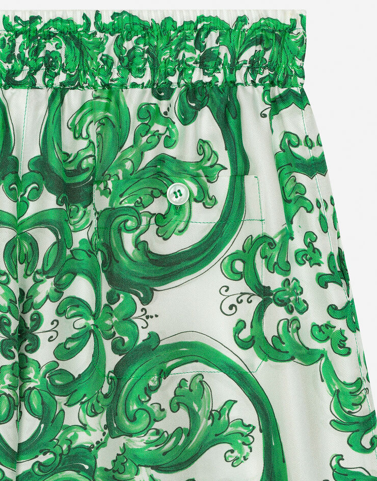 Dolce & Gabbana Twill shorts with green majolica print Print L43Q47HI1S6