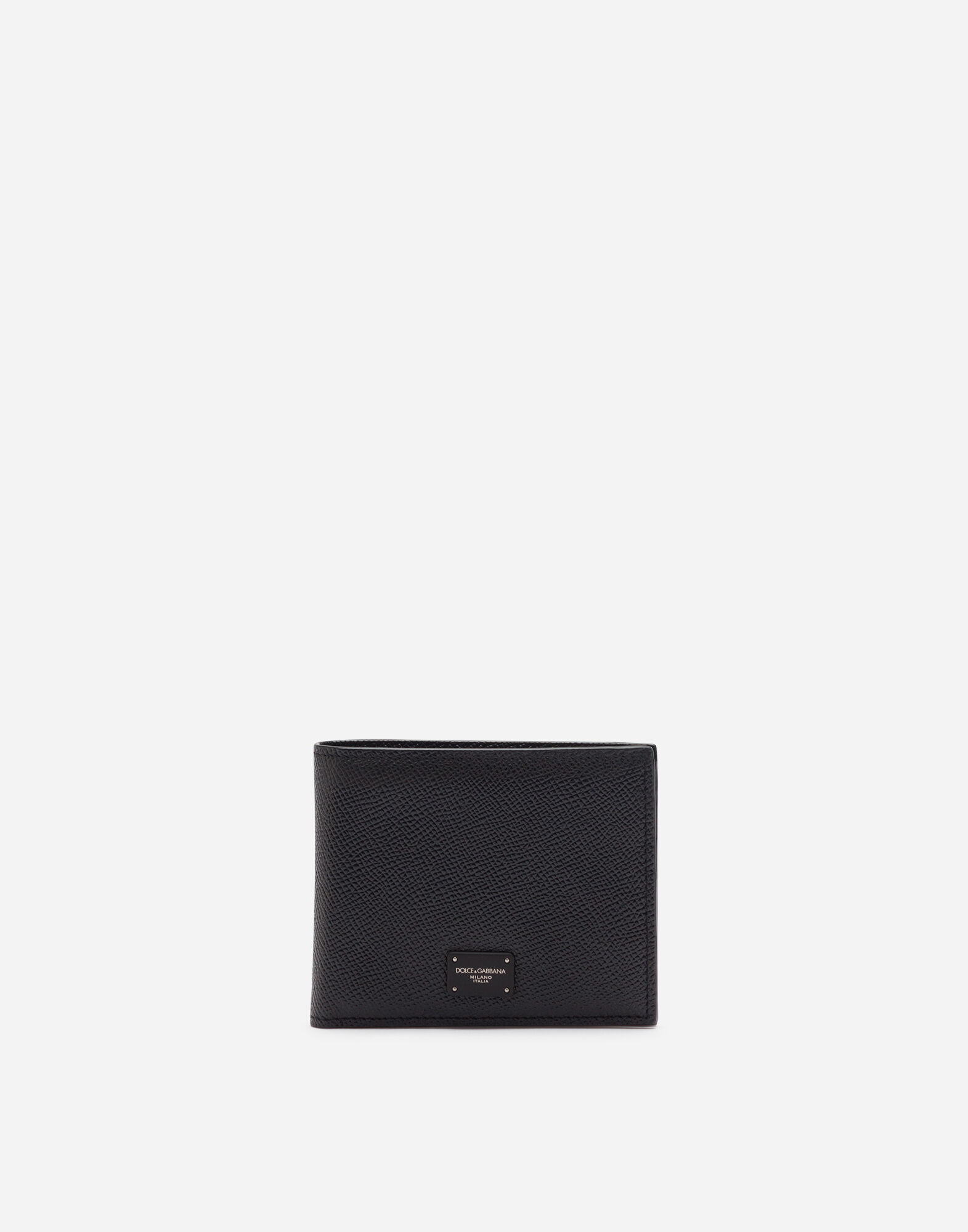 Dauphine calfskin bifold wallet with logo plaque in Black for
