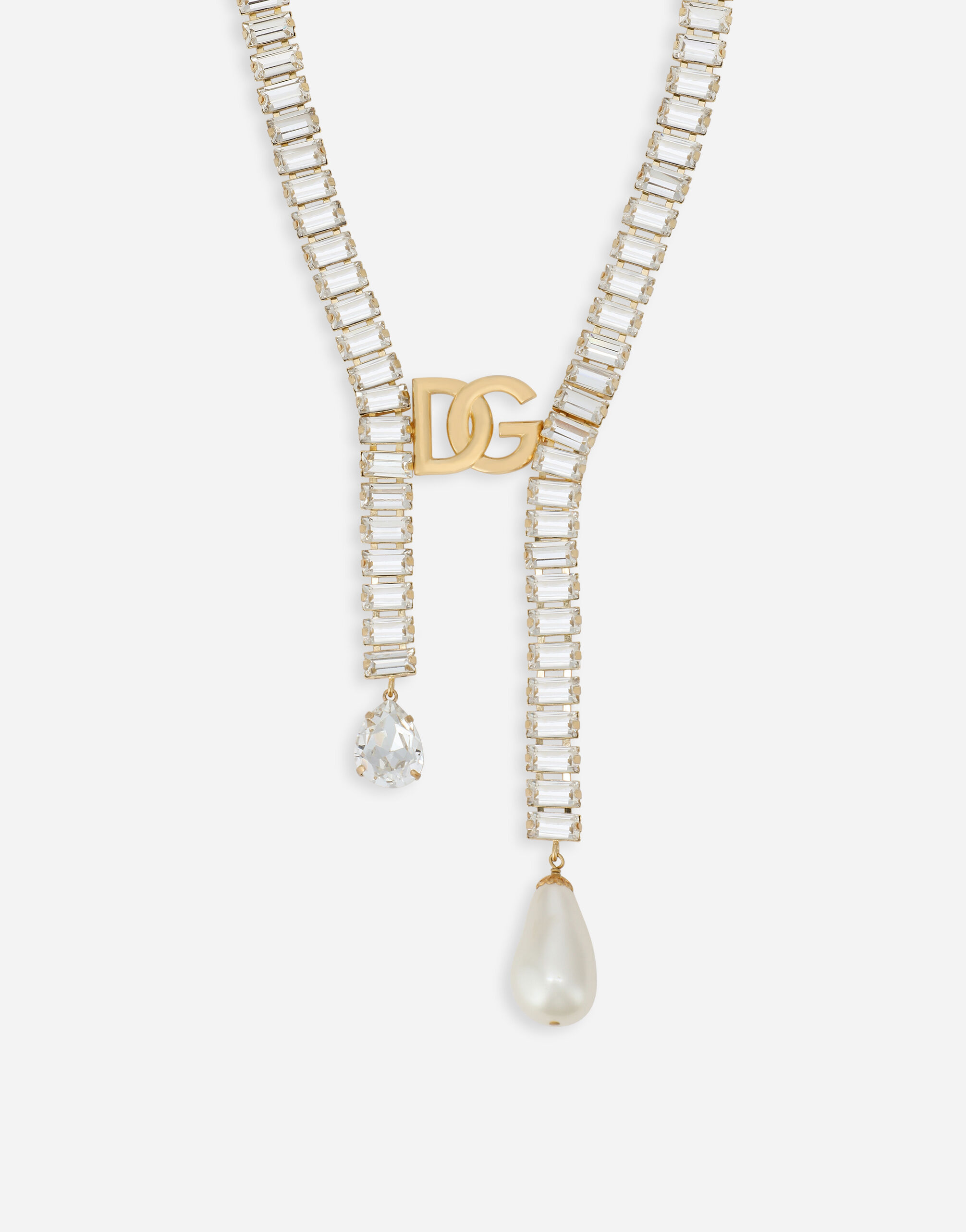 Necklace with pearls, rhinestones and DG logo in Gold for 