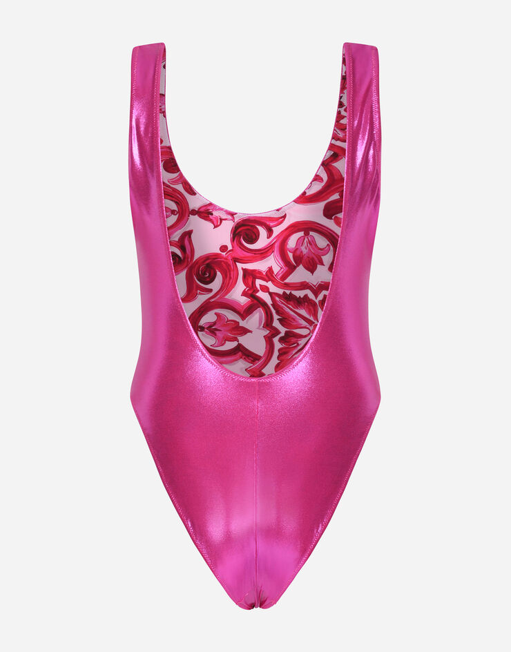 Dolce & Gabbana Laminated racing swimsuit Rosa O9C28JFUSOV