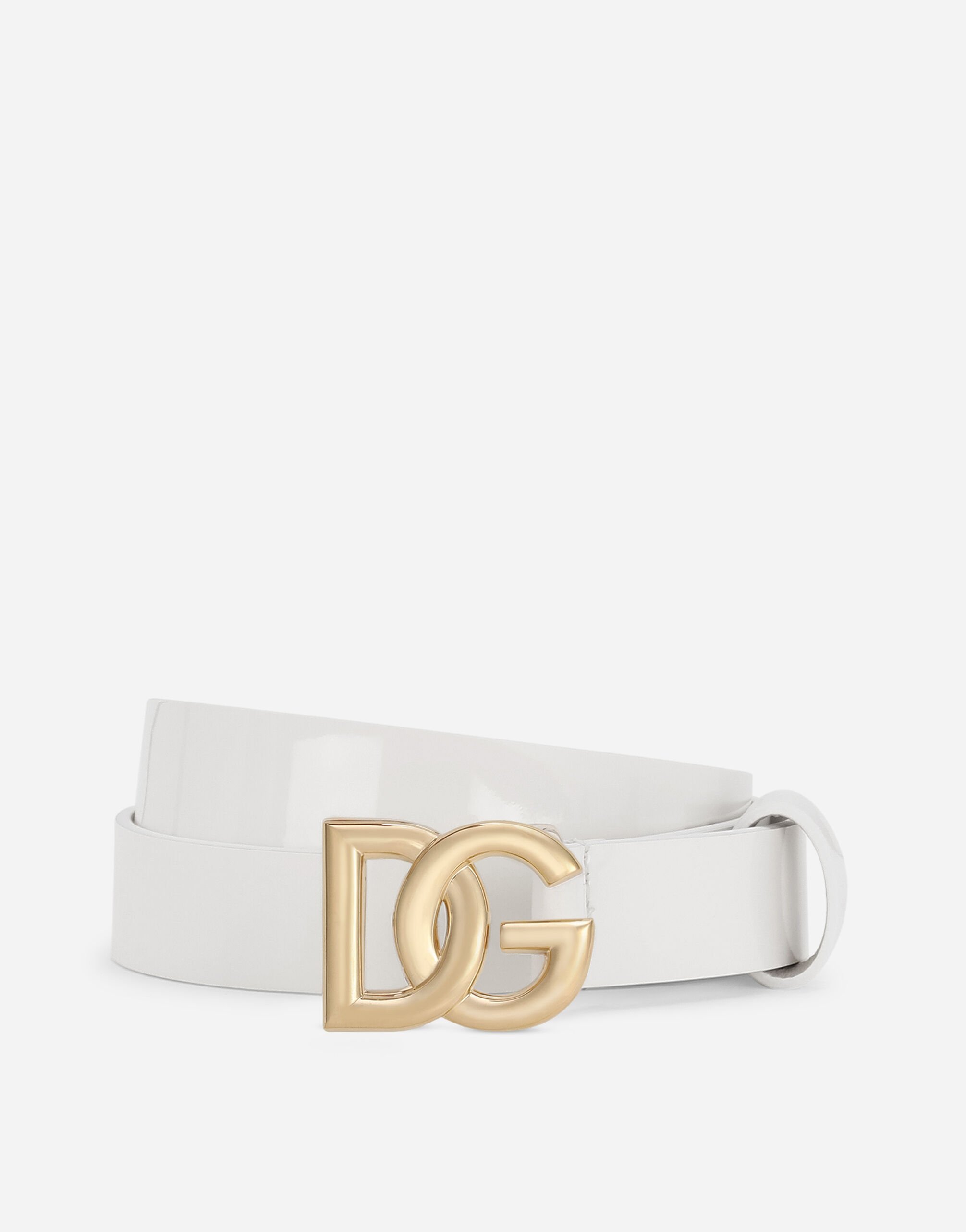Dolce & Gabbana Patent leather belt with DG logo White L51N69FG5BL