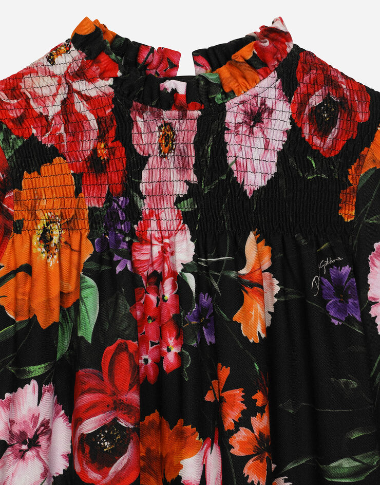 Dolce & Gabbana Viyella dress with floral print over a black background Print L53DX7FS8DD