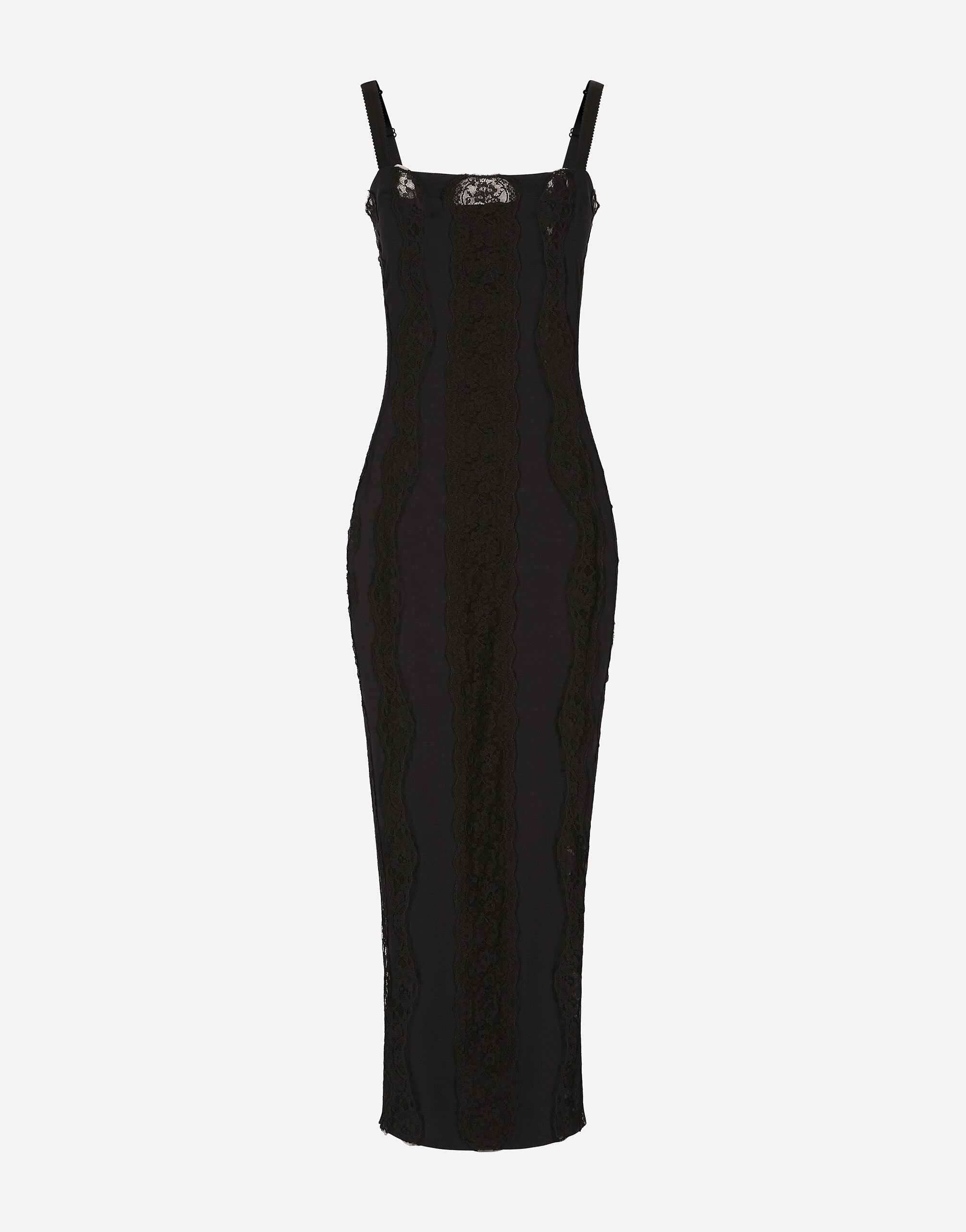 Dolce & Gabbana فستان جيرسي بطول للربلة وتطعيمات دانتيل أسود BB7287A1471