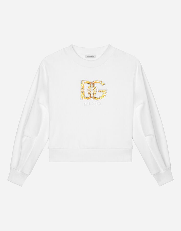 Dolce & Gabbana Rundhals-Sweatshirt aus Jersey mit DG-Logo Weiss L5JWAWG7NUH