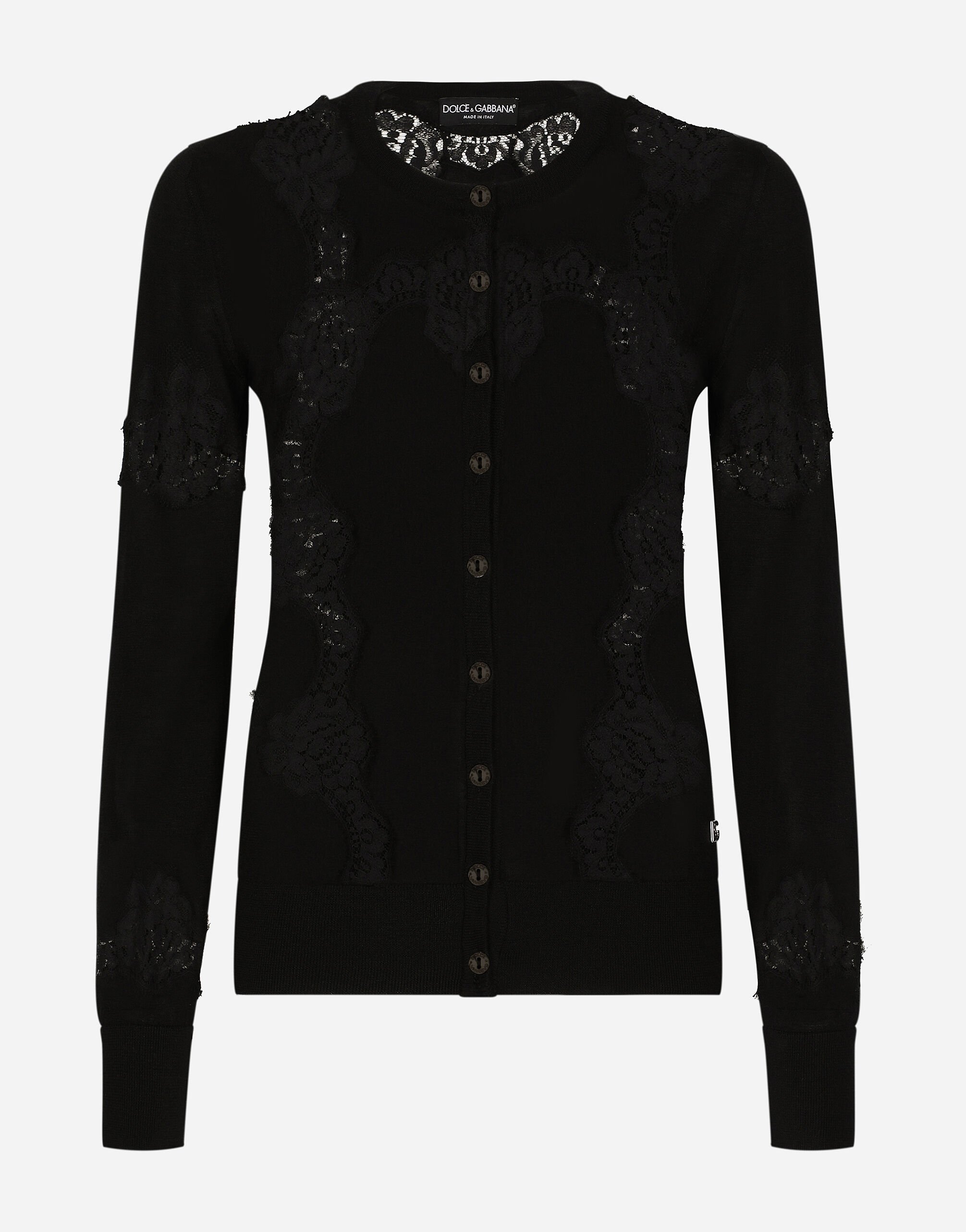 Dolce & Gabbana Cashmere and silk cardigan with lace inlay Print FXV07TJAHKG