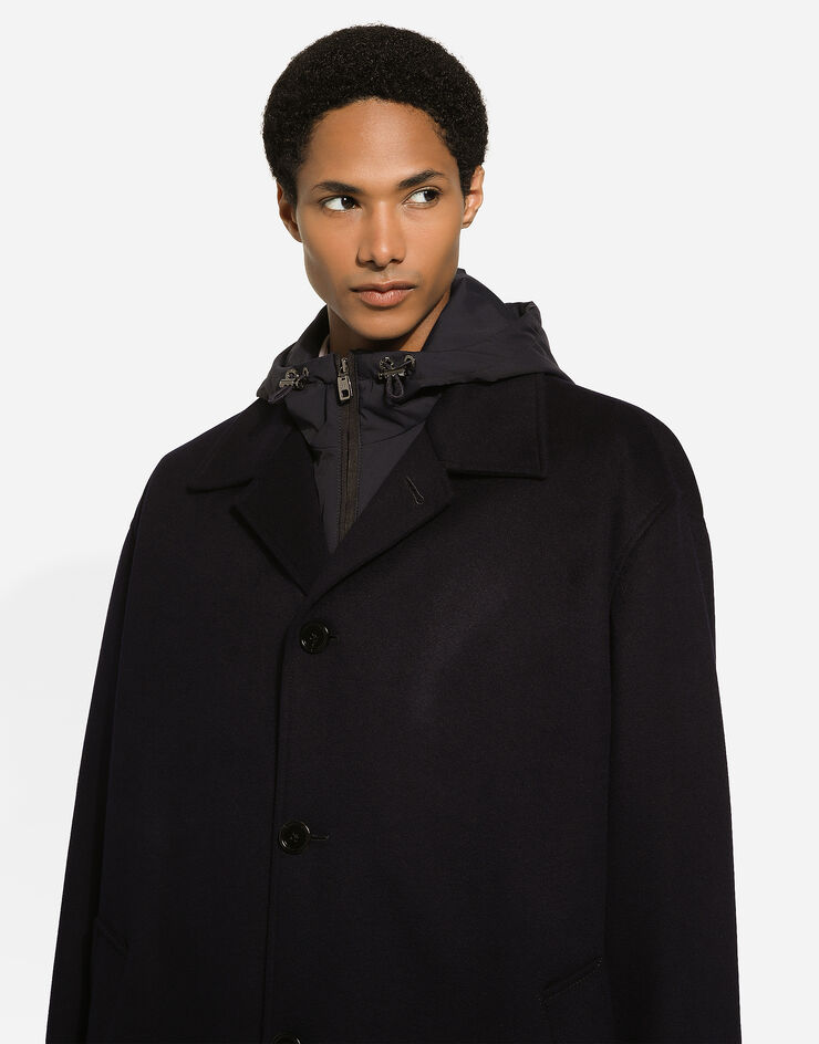 Dolce & Gabbana Cashmere single-breasted coat with hood Blue G042OTFU27C