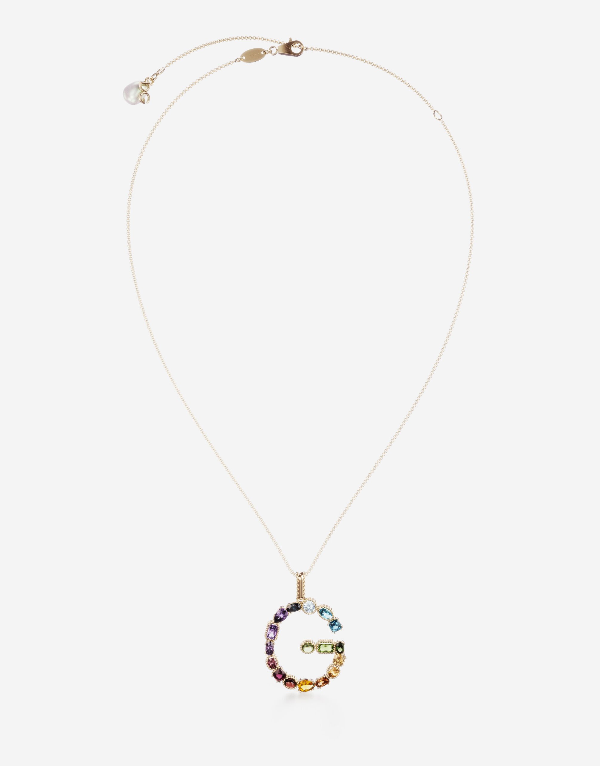 ${brand} Rainbow alphabet G pendant in yellow gold with multicolor fine gems ${colorDescription} ${masterID}