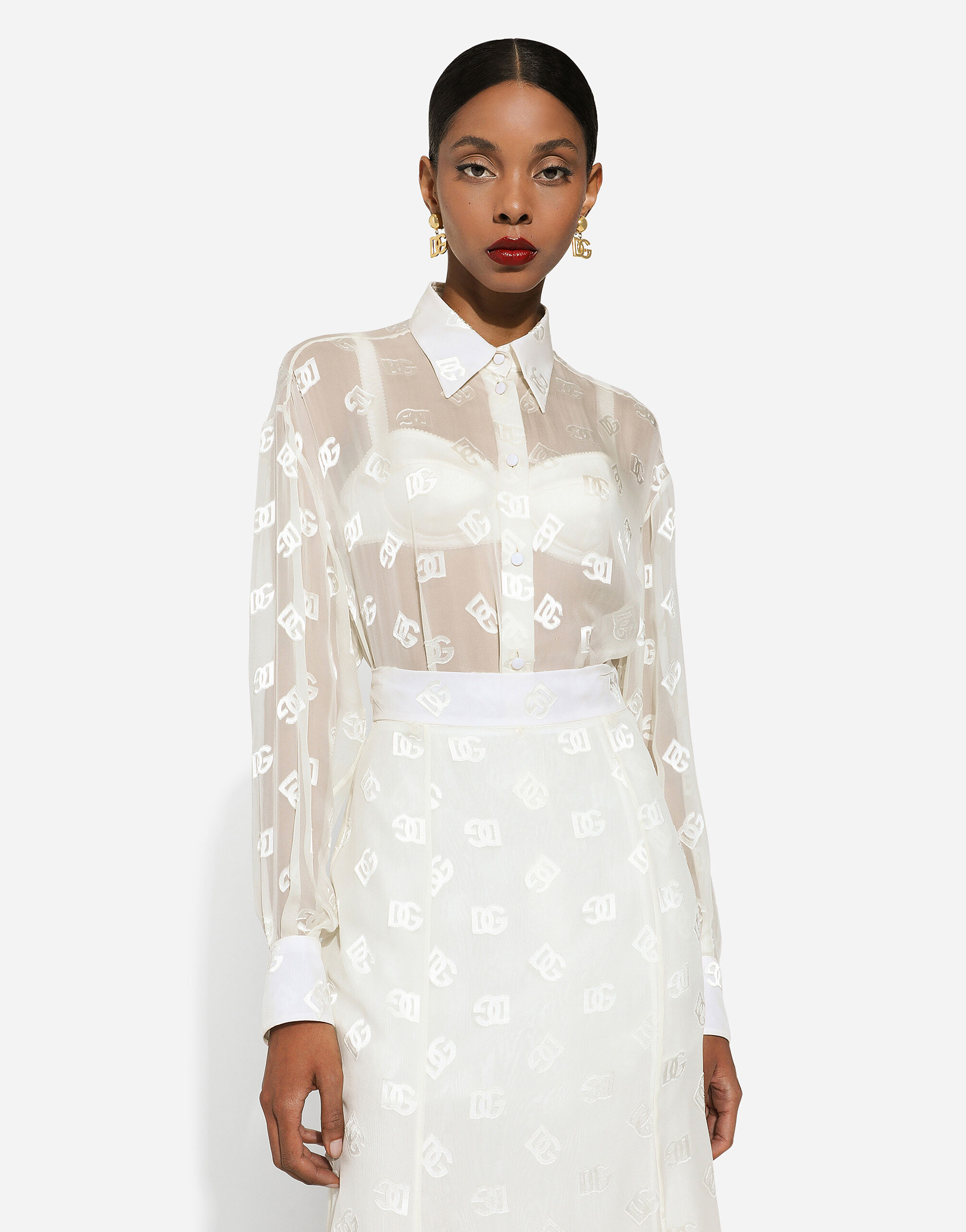 Dévoré silk shirt with DG logo in White for | Dolce&Gabbana® US