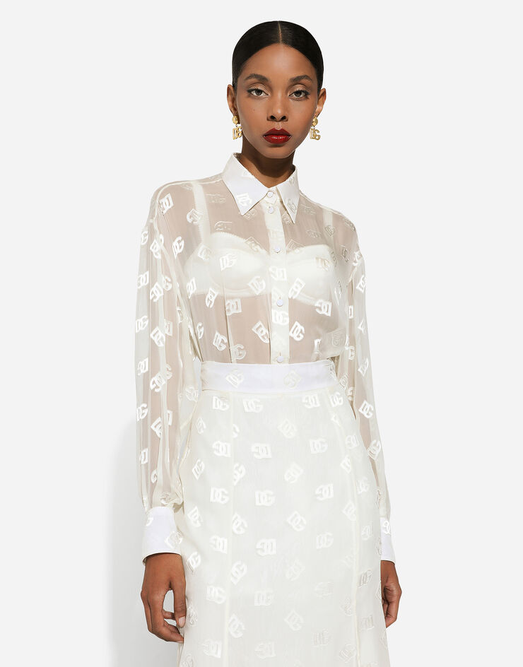 Dolce & Gabbana Рубашка из шелка деворе с логотипами DG белый F5O54TFJTBR