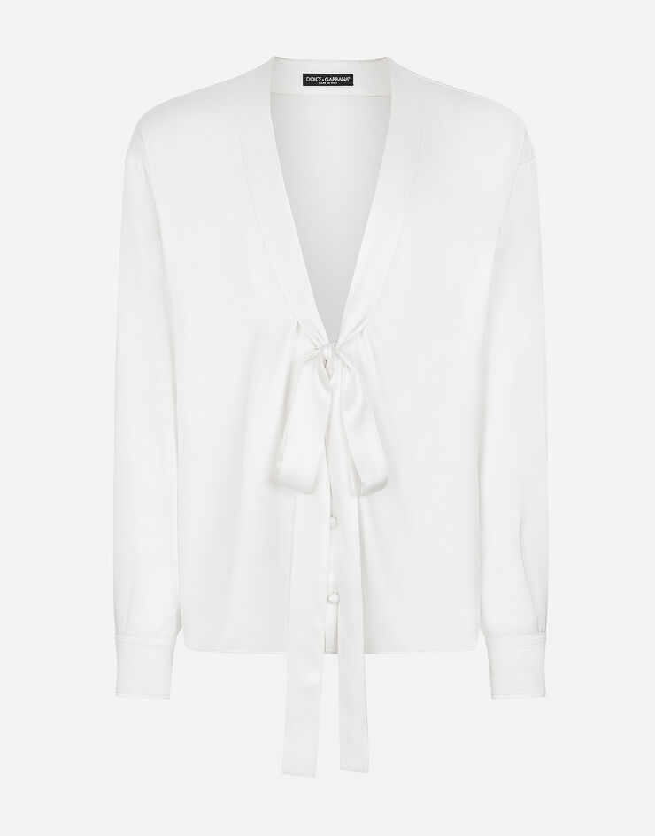 Dolce & Gabbana Camicia in seta con dettaglio fiocco Bianco G5MI0TFU1AU