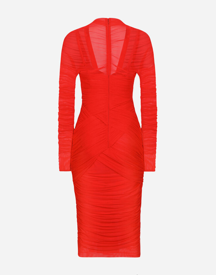 Dolce&Gabbana Vestido longuette drapeado de tul Rojo F6DJTTFLRC2