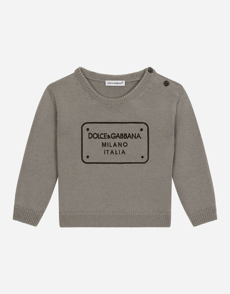 Dolce & Gabbana Pull en maille avec plaquette à logo Gris L1KWC5JCVU9