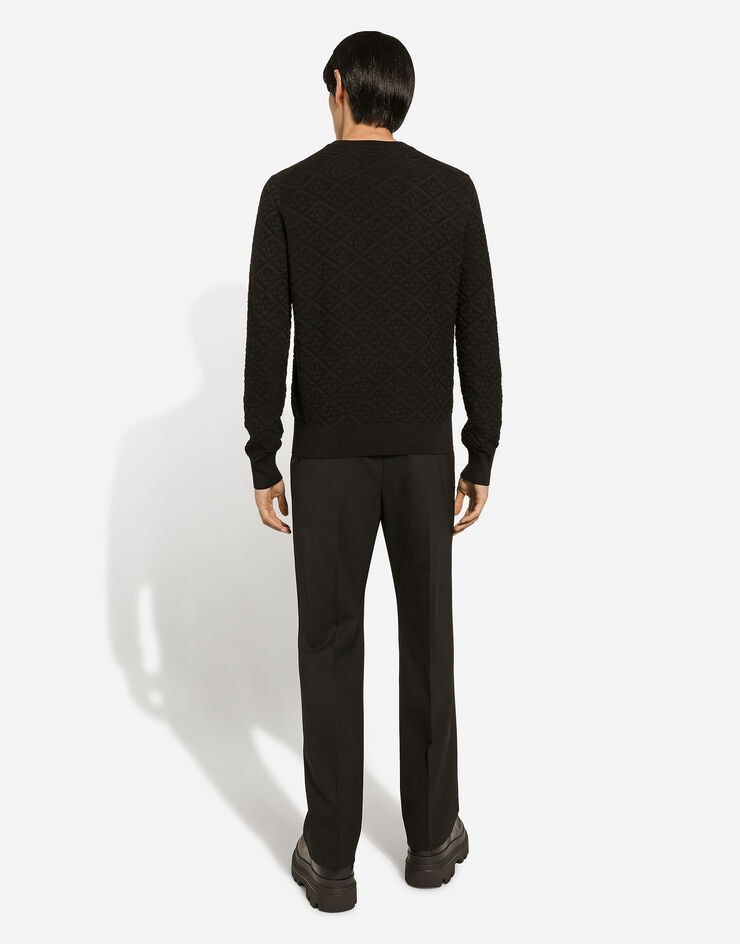 Dolce & Gabbana Silk round-neck sweater with all-over DG logo Black GXX02TJBSH5