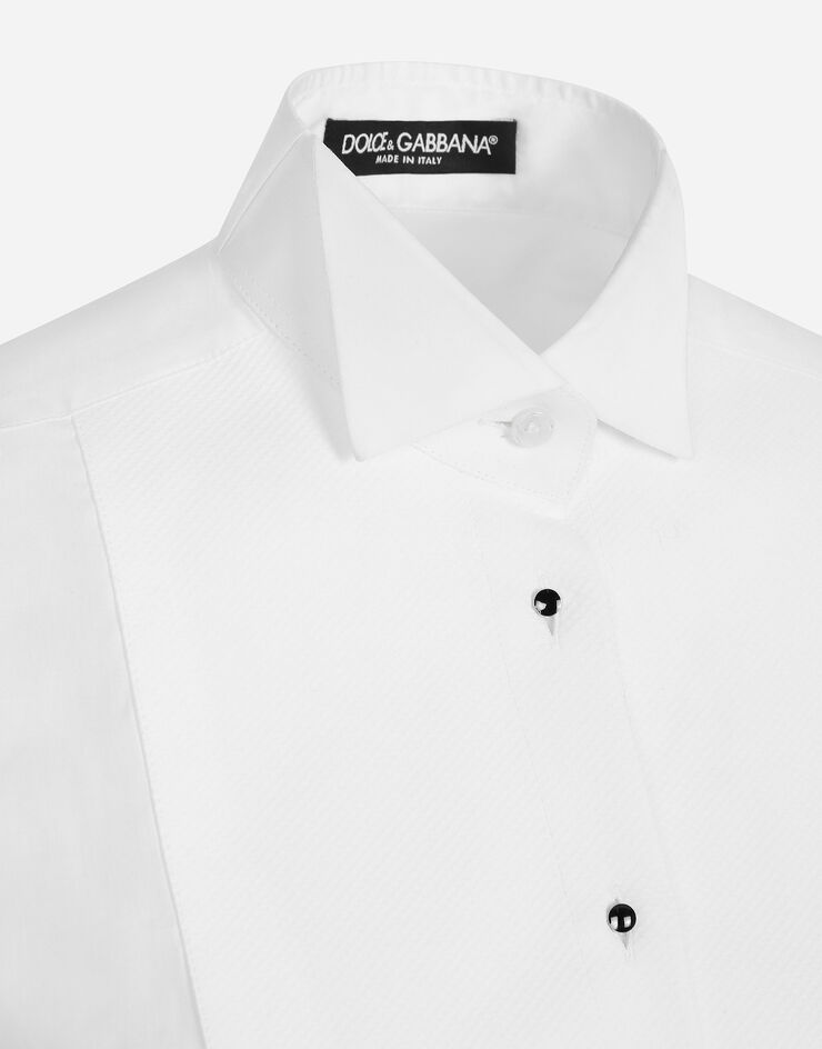 Dolce & Gabbana Camicia in popeline di cotone con plastron in piquet Bianco F5S88TGDCPJ