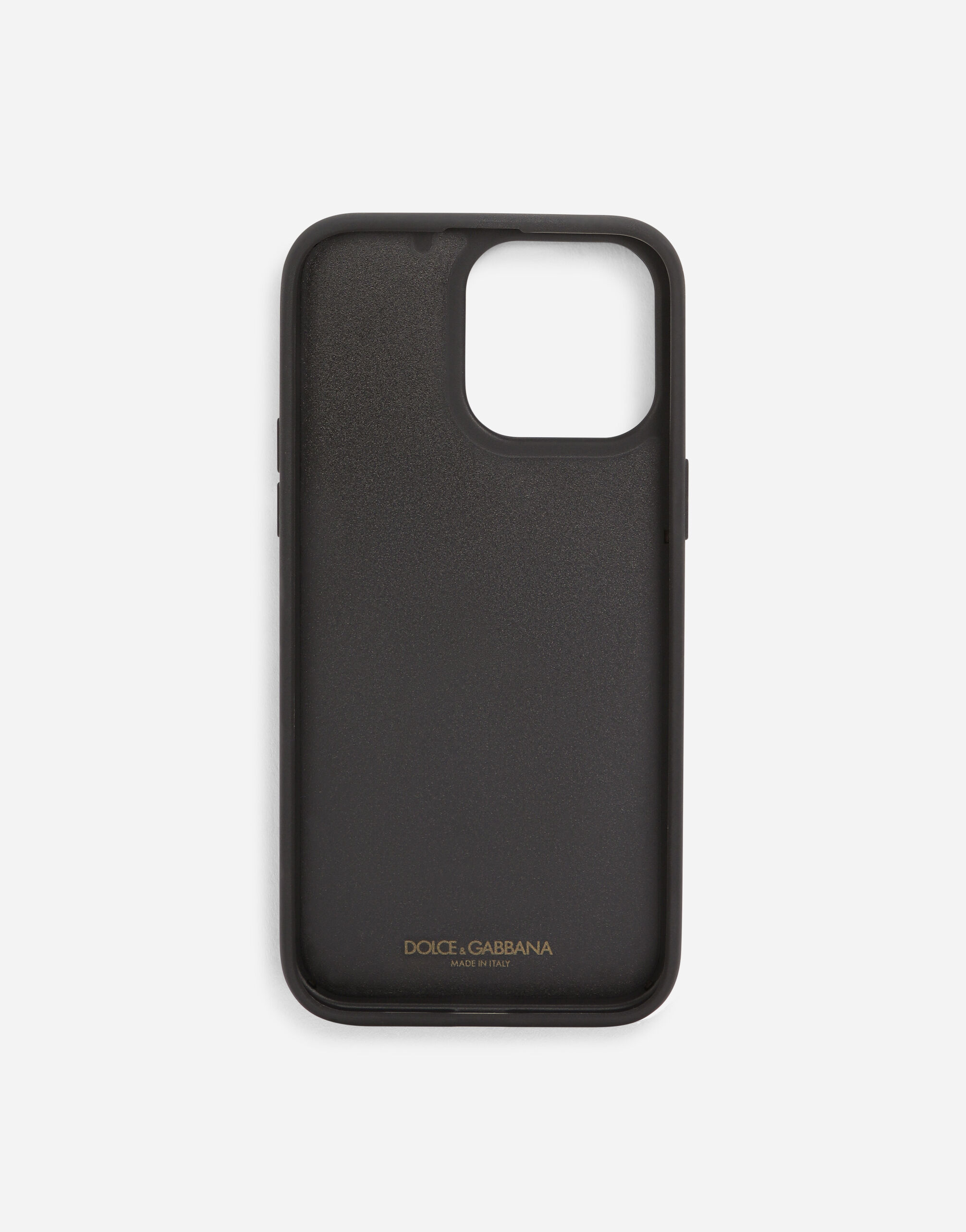 Calfskin iPhone 14 Pro Max cover with logo tag in Black for