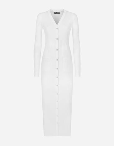 Dolce & Gabbana كارديجان فيسكوز طويل مضلع أبيض FXV37TJFMEM