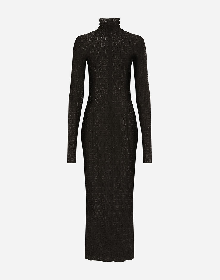 Tulle calf-length dress with all-over DG logo in Black for Women ...