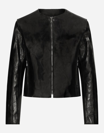 Dolce & Gabbana Lederjacke ohne Kragen Schwarz G9BHGLHULVX