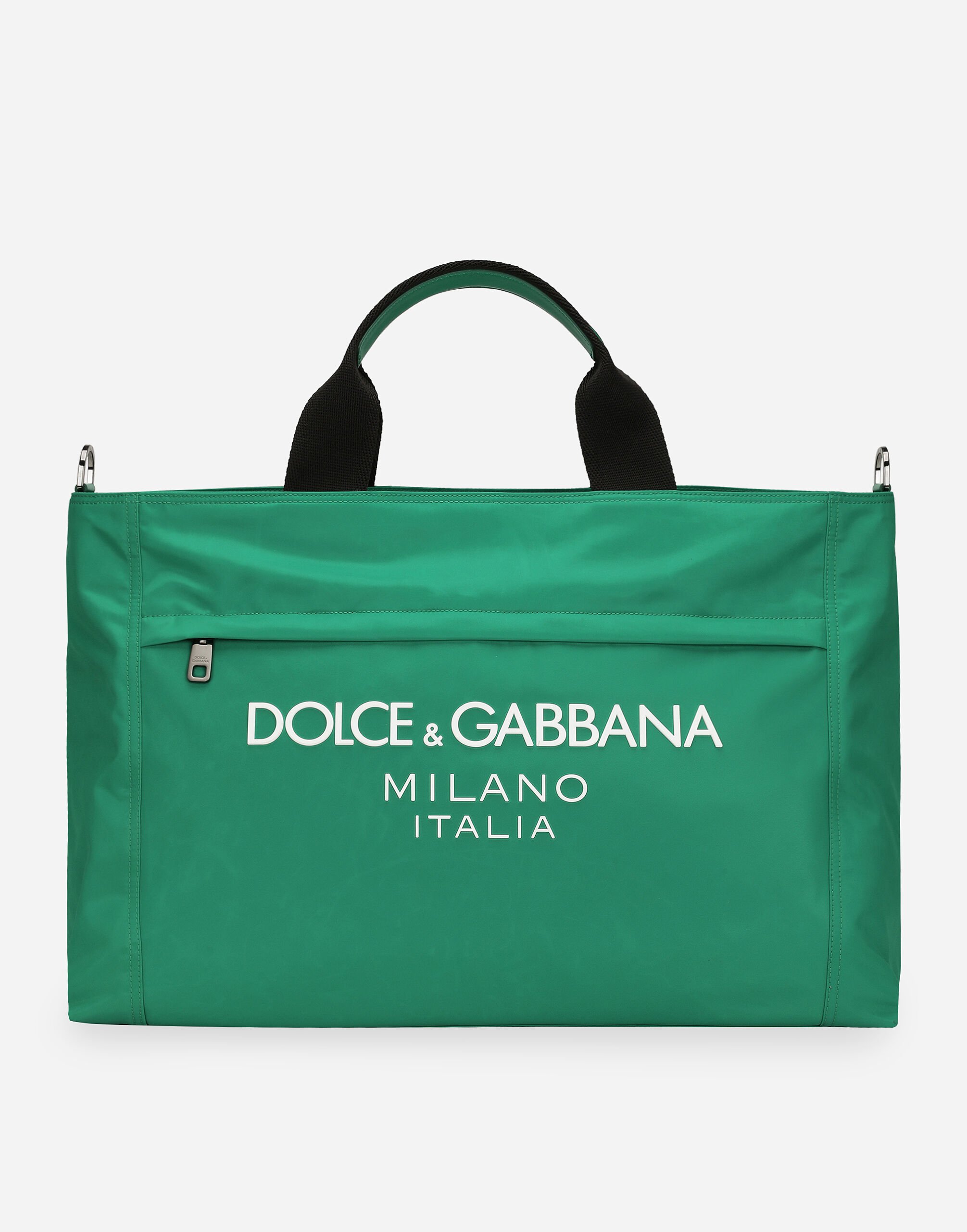 Dolce & Gabbana Nylon holdall with rubberized logo Blue GY07LDG8CR7