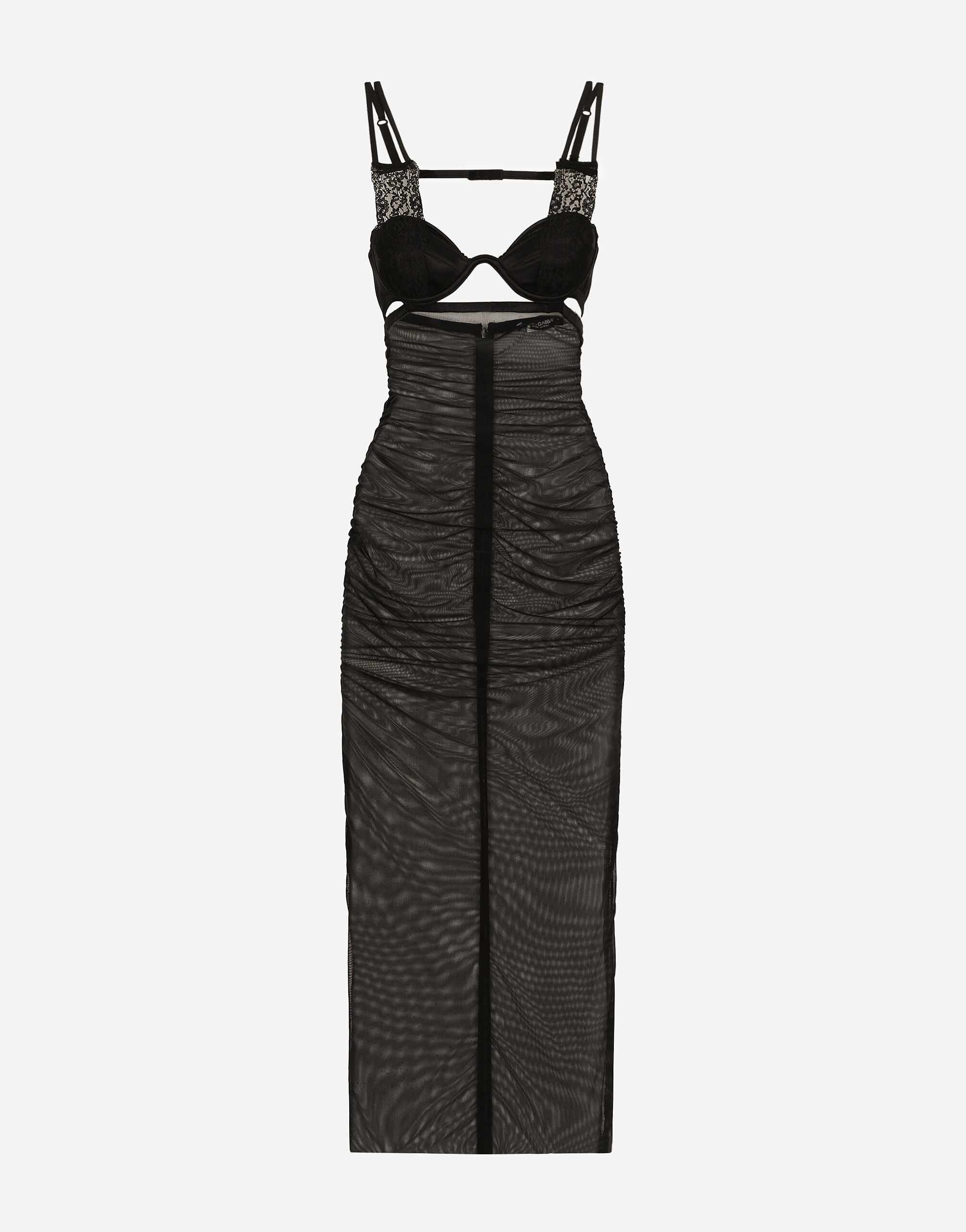 Dolce & Gabbana Longuette-Kleid aus Tüll mit Bustier-Details Drucken F6JGHTHS10S