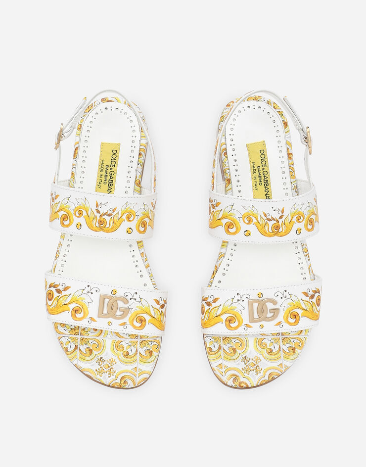 Dolce & Gabbana Calfskin sandals with yellow majolica print Yellow D10819A1114
