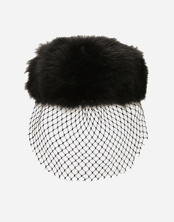 Dolce & Gabbana Shearling flat cap with veil Black FH664FGDCRZ