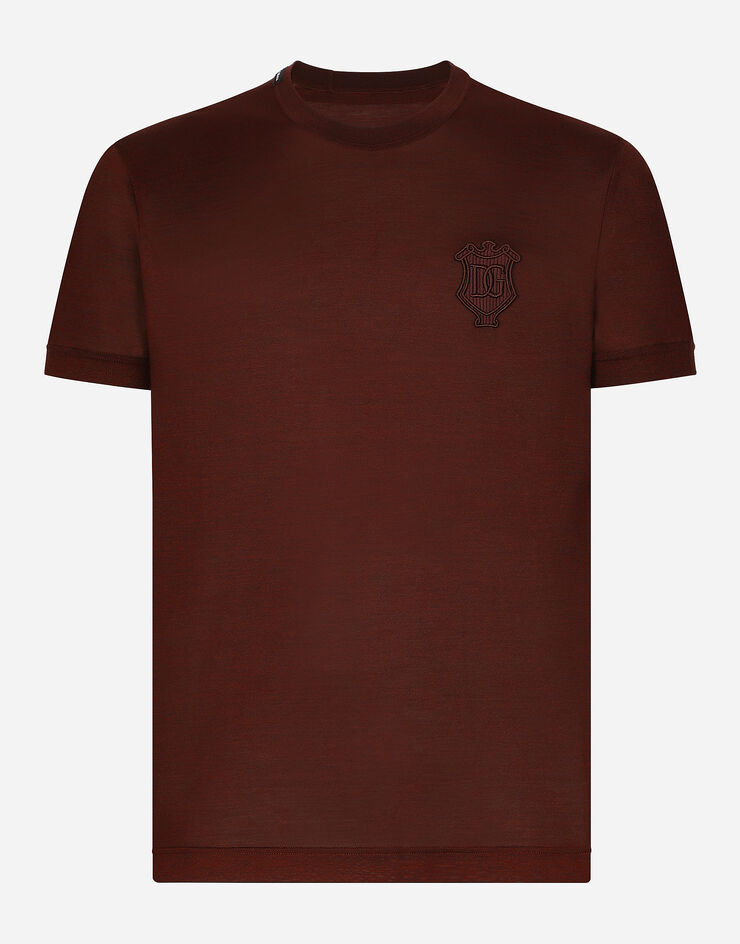 Dolce & Gabbana Rundhals-T-Shirt aus Seide Rot G8SA9ZFU75F