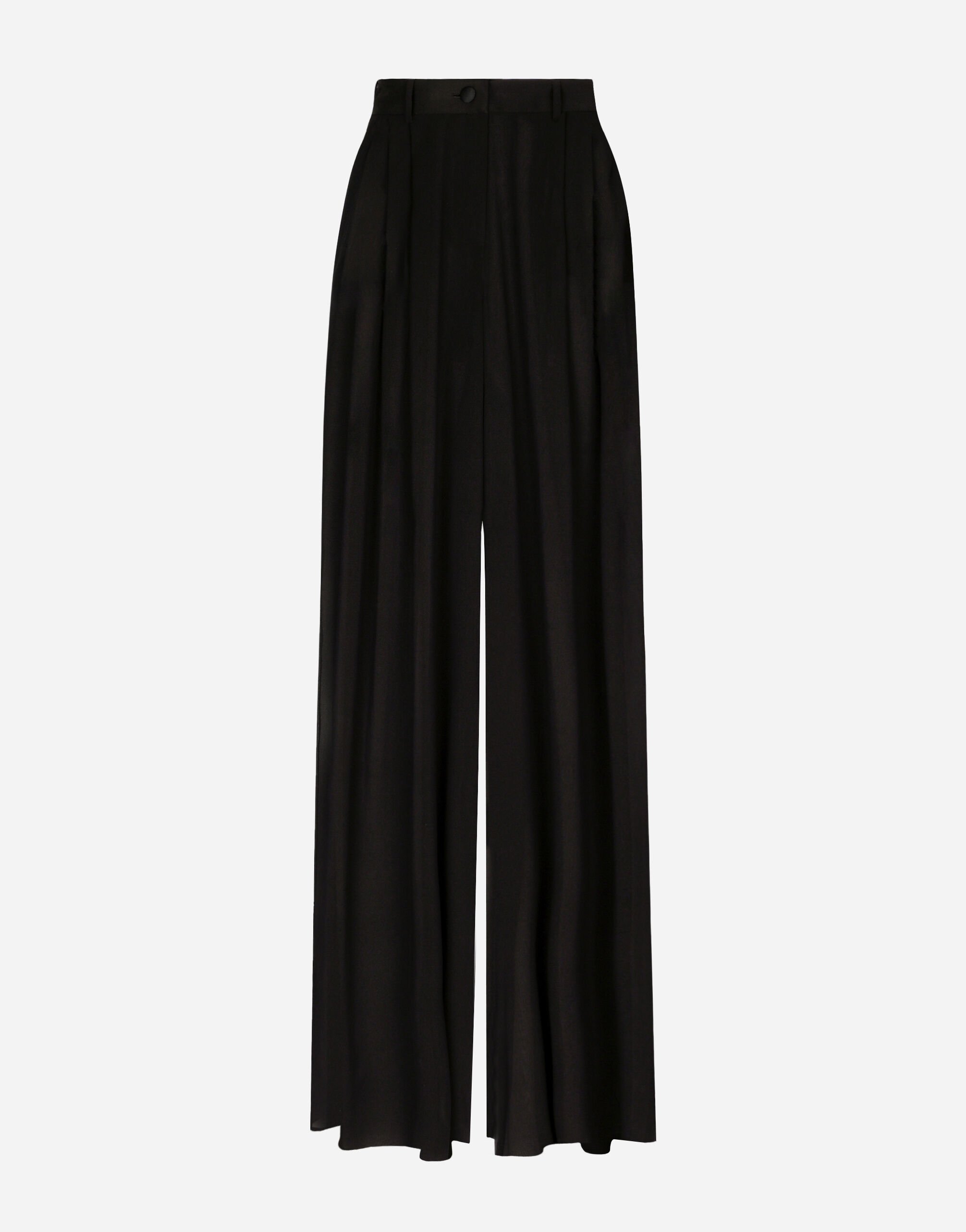 Dolce&Gabbana سروال من شيفون حريري بساق عريضة أسود F6DKITFU1AT