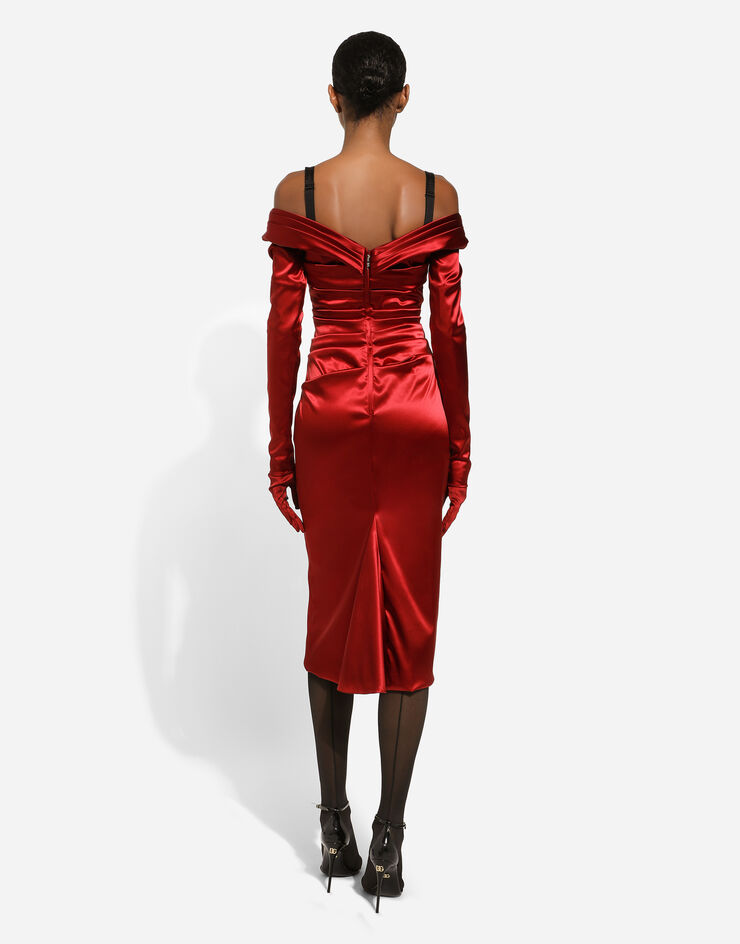 Dolce&Gabbana Vestido longuette drapeado de raso Rojo F6DJFTFURAD