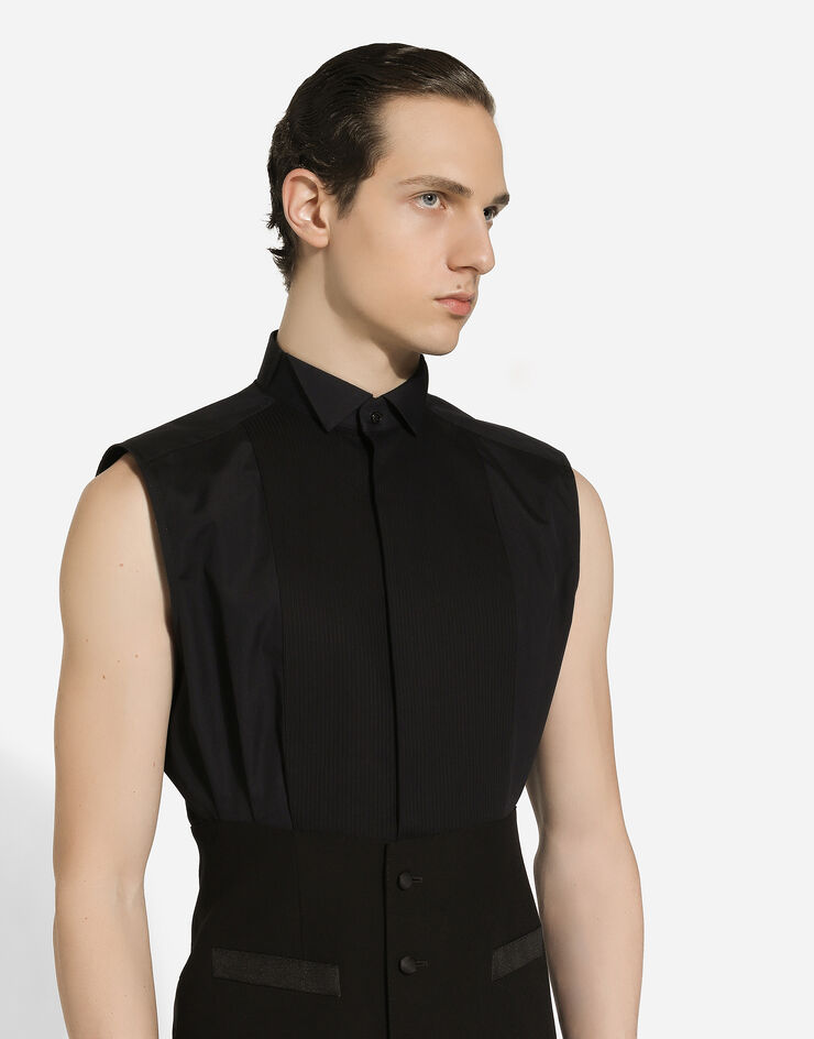 Dolce & Gabbana Sleeveless cotton tuxedo shirt Black G5MK8TGI677