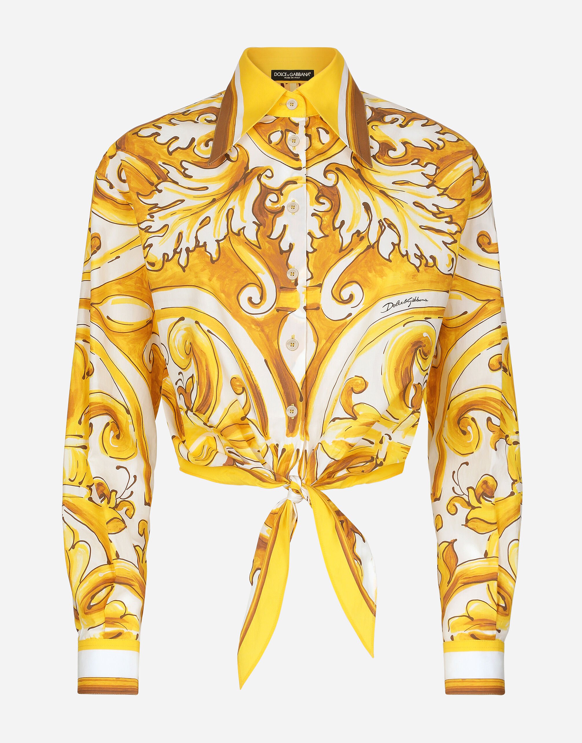 Dolce & Gabbana Cropped cotton poplin shirt with majolica print Print F755PTHH5EA