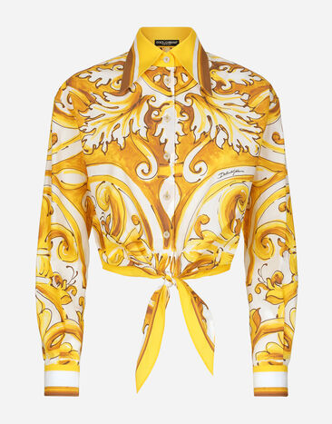 Dolce & Gabbana Укороченная рубашка из хлопкового поплина с принтом майолики Отпечатки F5S65TFI5JK