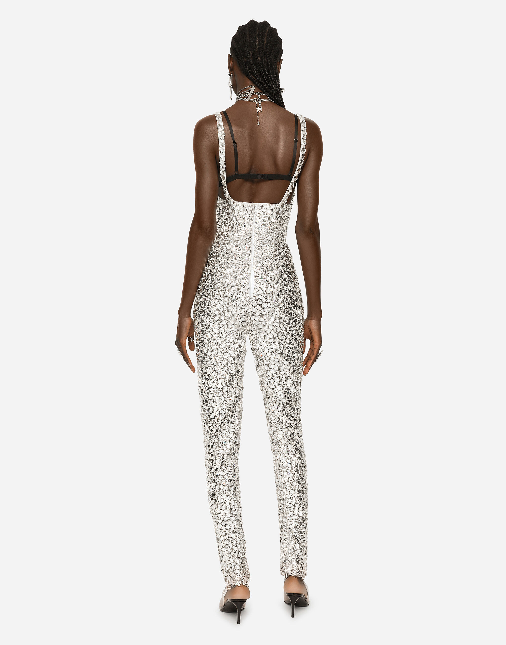 KIM DOLCE&GABBANA Marquisette jumpsuit with all-over rhinestone 