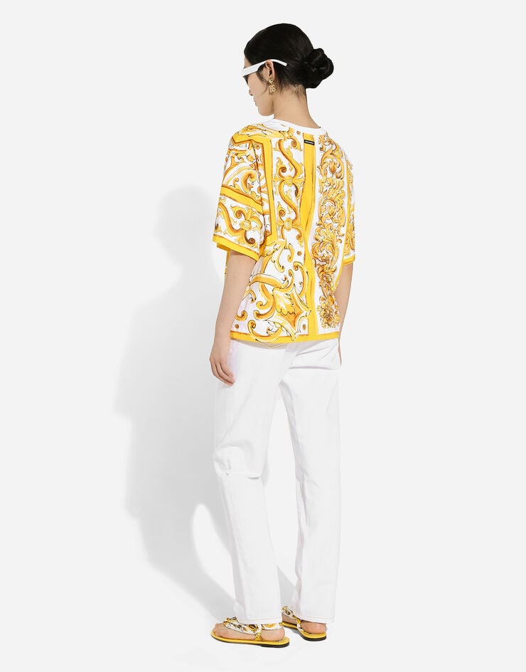Dolce & Gabbana Camiseta en punto de algodón con estampado Maiolica Imprima F8U74TII7EP