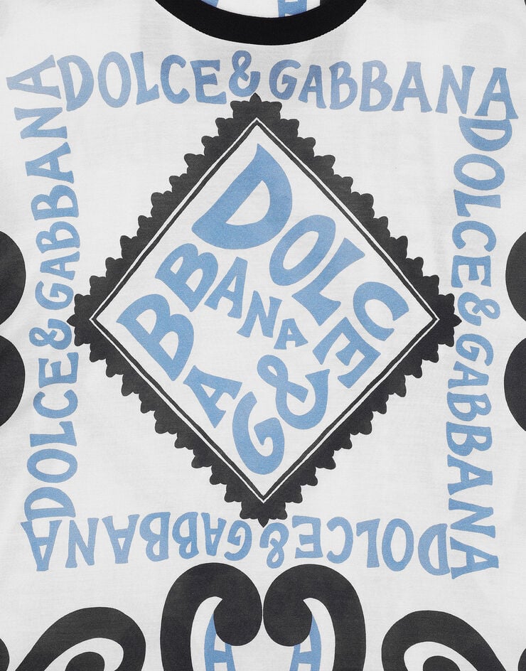 Dolce & Gabbana Tシャツ ショートスリーブ シルク マリーナプリント ブルー G8PB8TG7K5S
