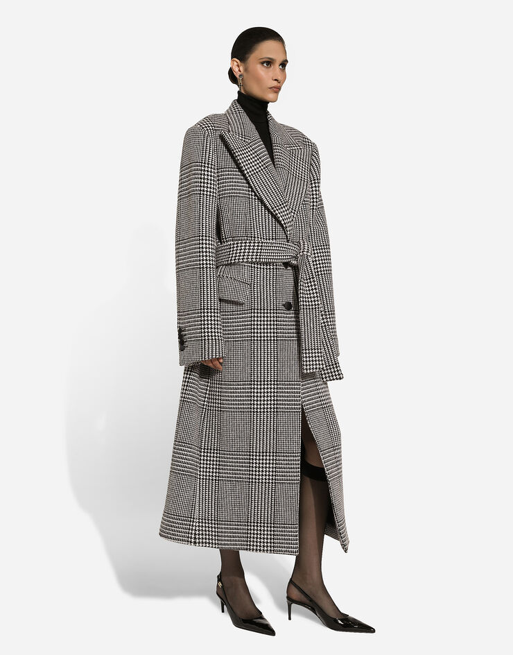 Dolce & Gabbana Single-breasted houndstooth check coat with belt Multicolor F0W2ATFQMKH