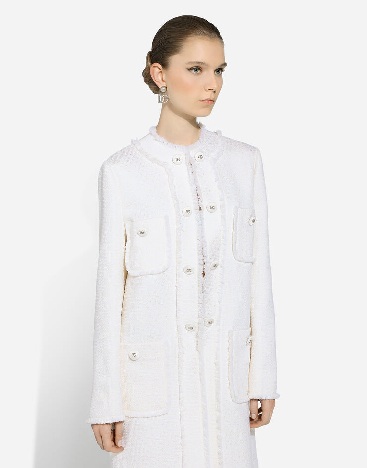 Dolce & Gabbana Manteau droit en tweed Rachel Blanc F0C3UTHUMUA