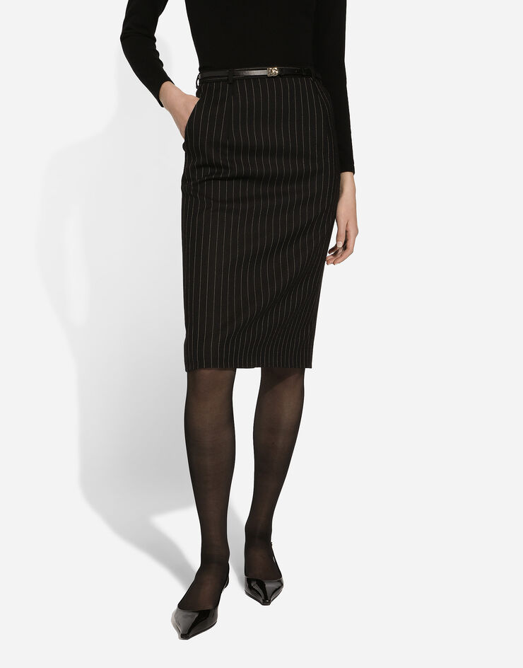 Dolce & Gabbana Pinstripe wool calf-length skirt Multicolor F4CXUTFR21X