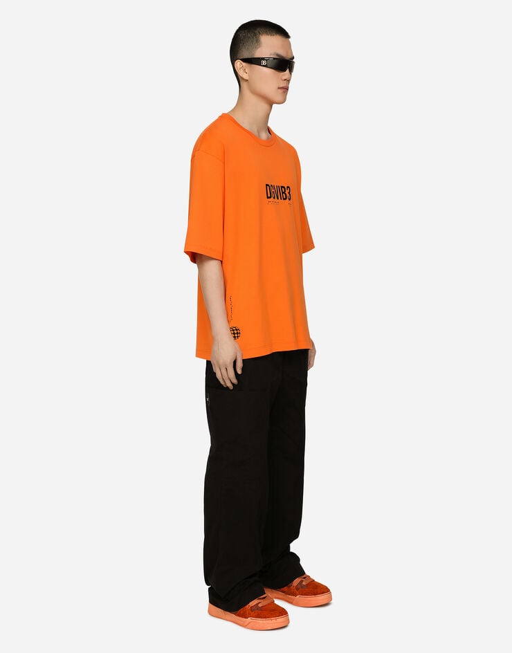 Dolce & Gabbana Cotton jersey T-shirt with DGVIB3 print and logo Orange G8PB8TG7K3F