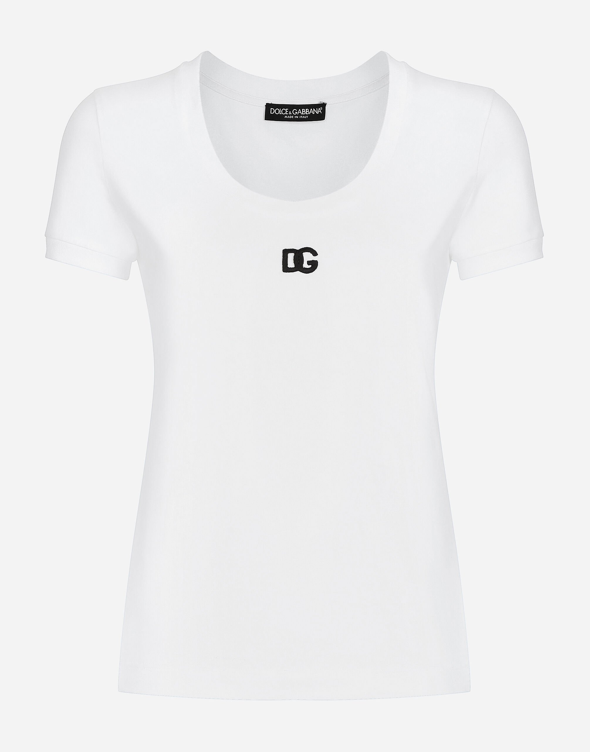 Jersey T-shirt with DG logo in White for Women | Dolce&Gabbana®