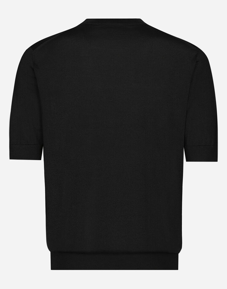 Dolce & Gabbana Round-neck silk sweater with Dolce&Gabbana logo Black GXX03ZJBSJS