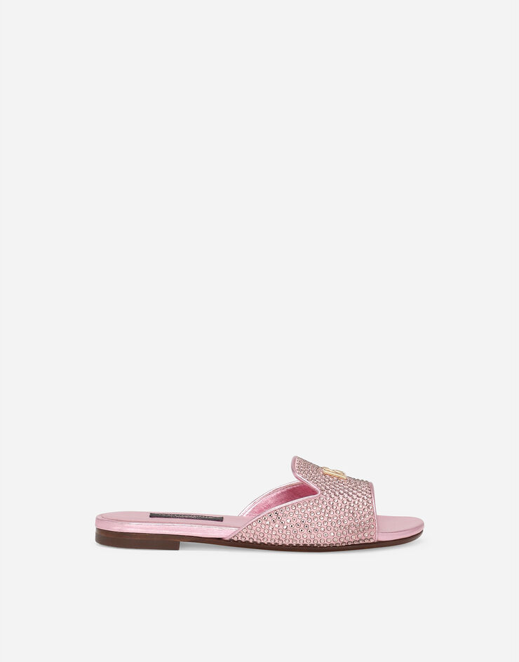 Dolce & Gabbana Slide in pelle di agnello laminato e termostrass Rosa D10314AA630