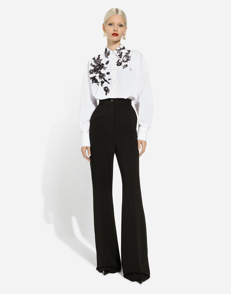 Dolce & Gabbana Oversize-Bluse aus Baumwolle mit Spitzenapplikationen Weiss F5P62TGDB8O