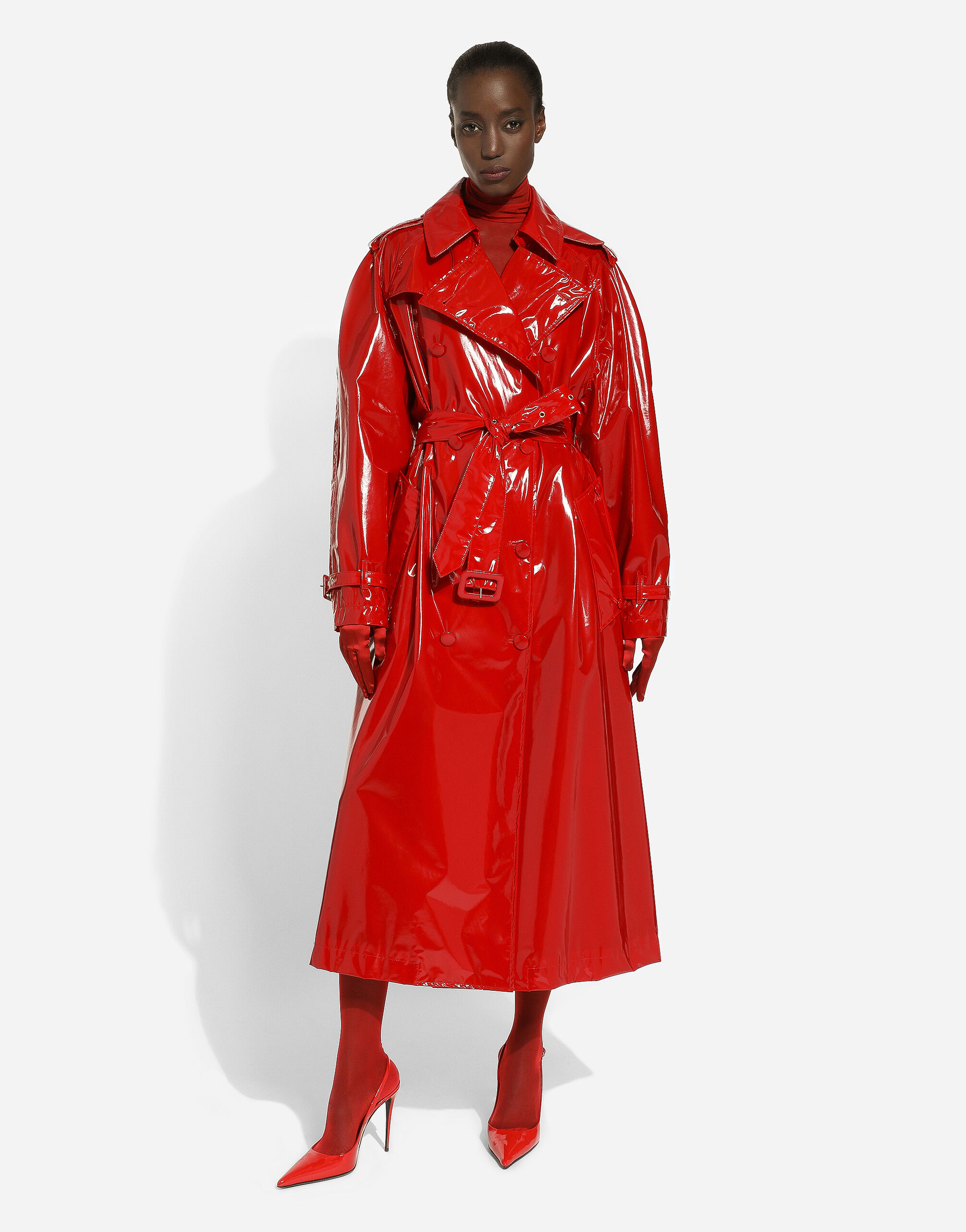 Patent leather trench coat in Red for Women | Dolce&Gabbana®