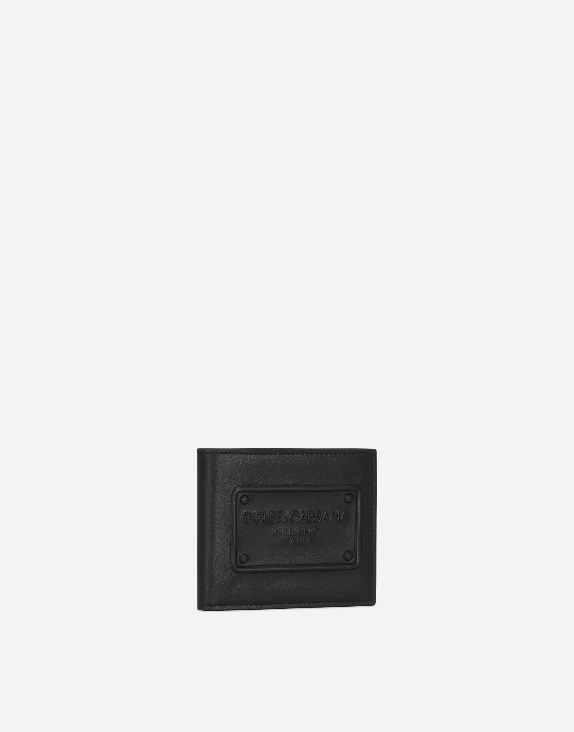 Calfskin bifold wallet with raised logo in Black for