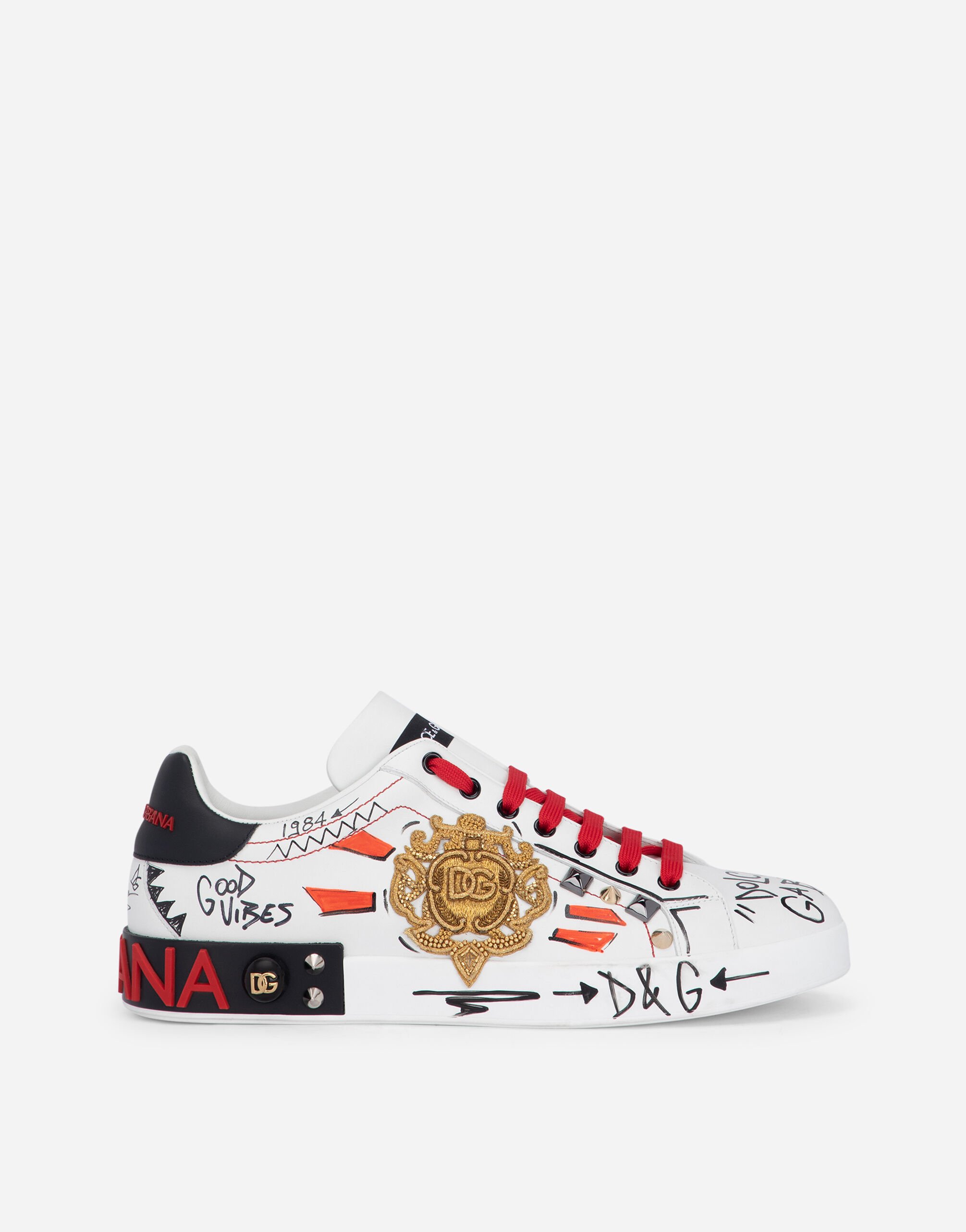 Dolce & Gabbana Calfskin Portofino sneakers with embroidery and studs Multicolor CS2071AY851