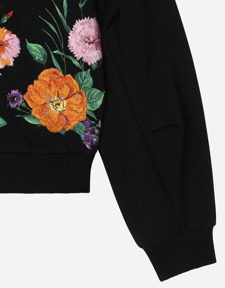 Dolce & Gabbana Jersey round-neck sweatshirt with floral detailing and Dolce&Gabbana logo Black L5JWAWG7N2S